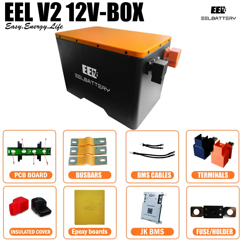 12V DIY Kit LiFePO4 Battery Box with JK 200A Active Balance BMS,250A Fuse for Solar Power EU Stock