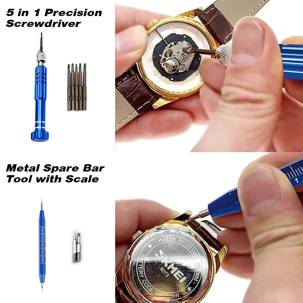 172 in 1 Watch Repair Tools Kit, Watch Back Case Opener Spring Bar Tools, Watch Battery Replacement, Watch Band Link Strap Adjustment Tool Kits with Carrying Case and Instruction Manual