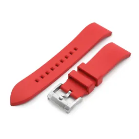 20mm or 22mm Straight End Red FKM Rubber Quick Release Watch Band, Brushed