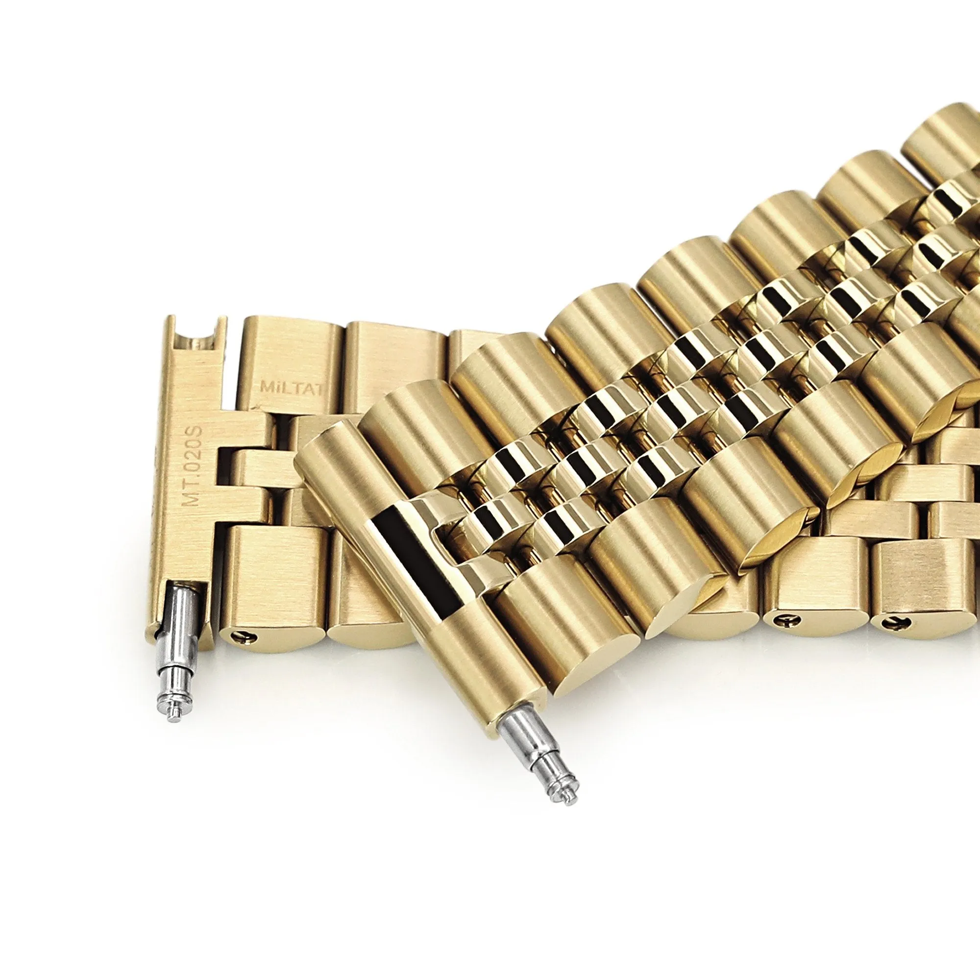 22mm Super-J Louis JUB Watch Band Straight End, 316L Stainless Steel Full IP Gold with Polished Center V-Clasp