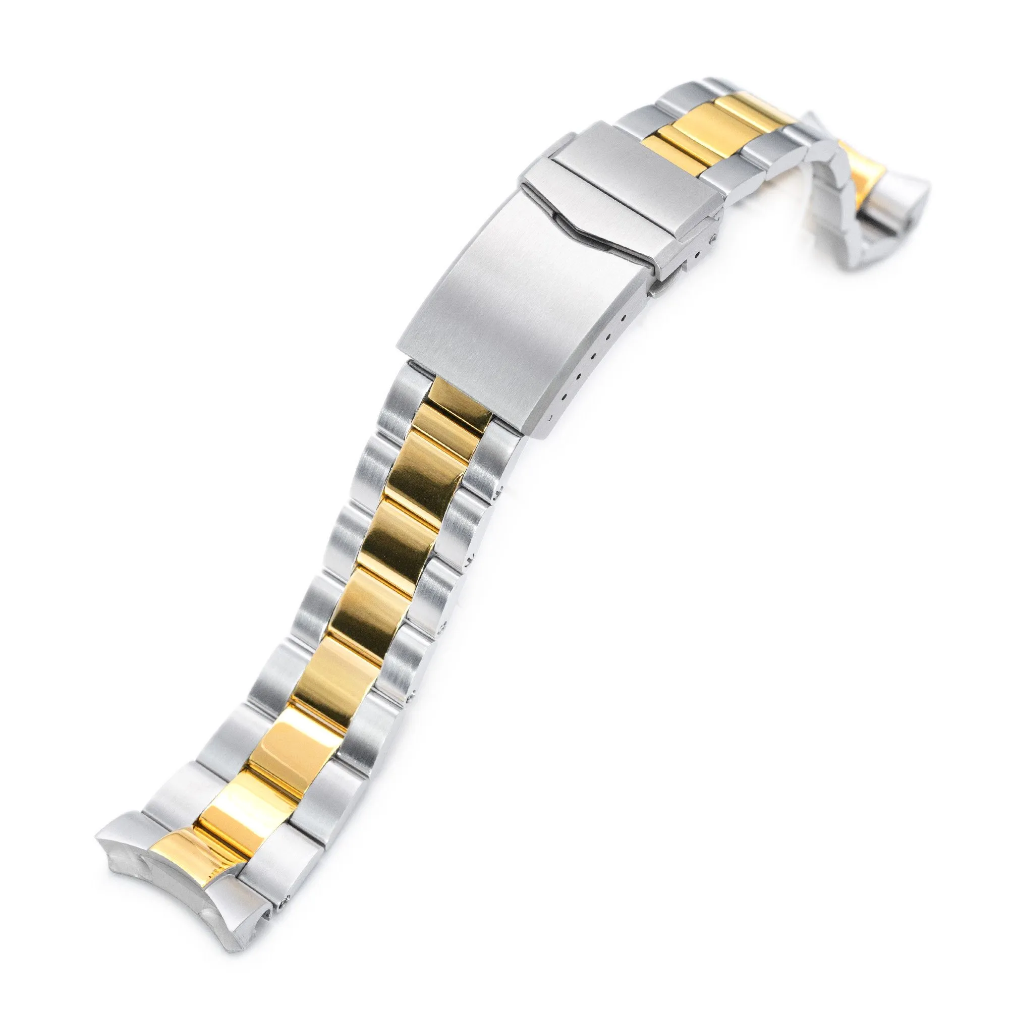 22mm Super-O Boyer Watch Band for Seiko SKX007 SKX009 SKX011, Stainless Steel - Two Tone IP Gold Polished Center Links, 18mm V Diver Clasp