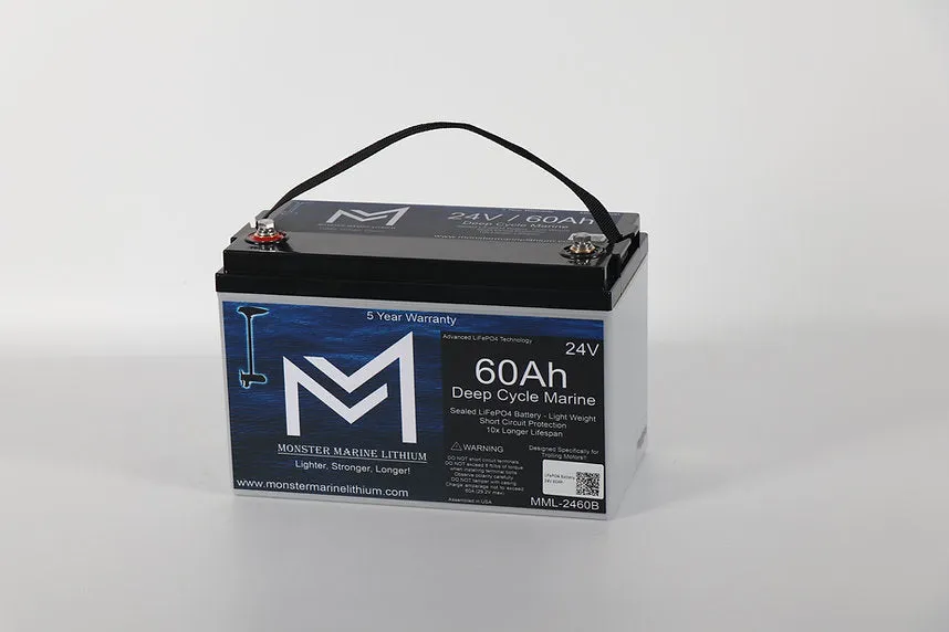 24V 60Ah Lithium Bluetooth Deep Cycle Marine Trolling Battery