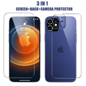 3In1 Front Back Lens Full Cover Protective Tempered Glass iPhone 13 12 11 Pro Max 13 Mini HD Clear Screen Protector Film