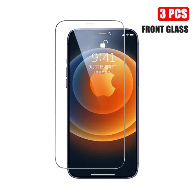 3In1 Front Back Lens Full Cover Protective Tempered Glass iPhone 13 12 11 Pro Max 13 Mini HD Clear Screen Protector Film