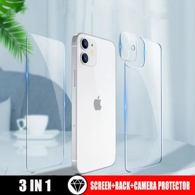 3In1 Front Back Lens Full Cover Protective Tempered Glass iPhone 13 12 11 Pro Max 13 Mini HD Clear Screen Protector Film