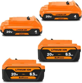 4 Pack 20V 4.0Ah & 6.5Ah DCB324 Battery Replacement for Dewalt 20V Max Batteries 6Ah 5Ah 4Ah 2Ah 3Ah DCB230 6Ah DCB206 DCB324 20V Max Battery DCB324