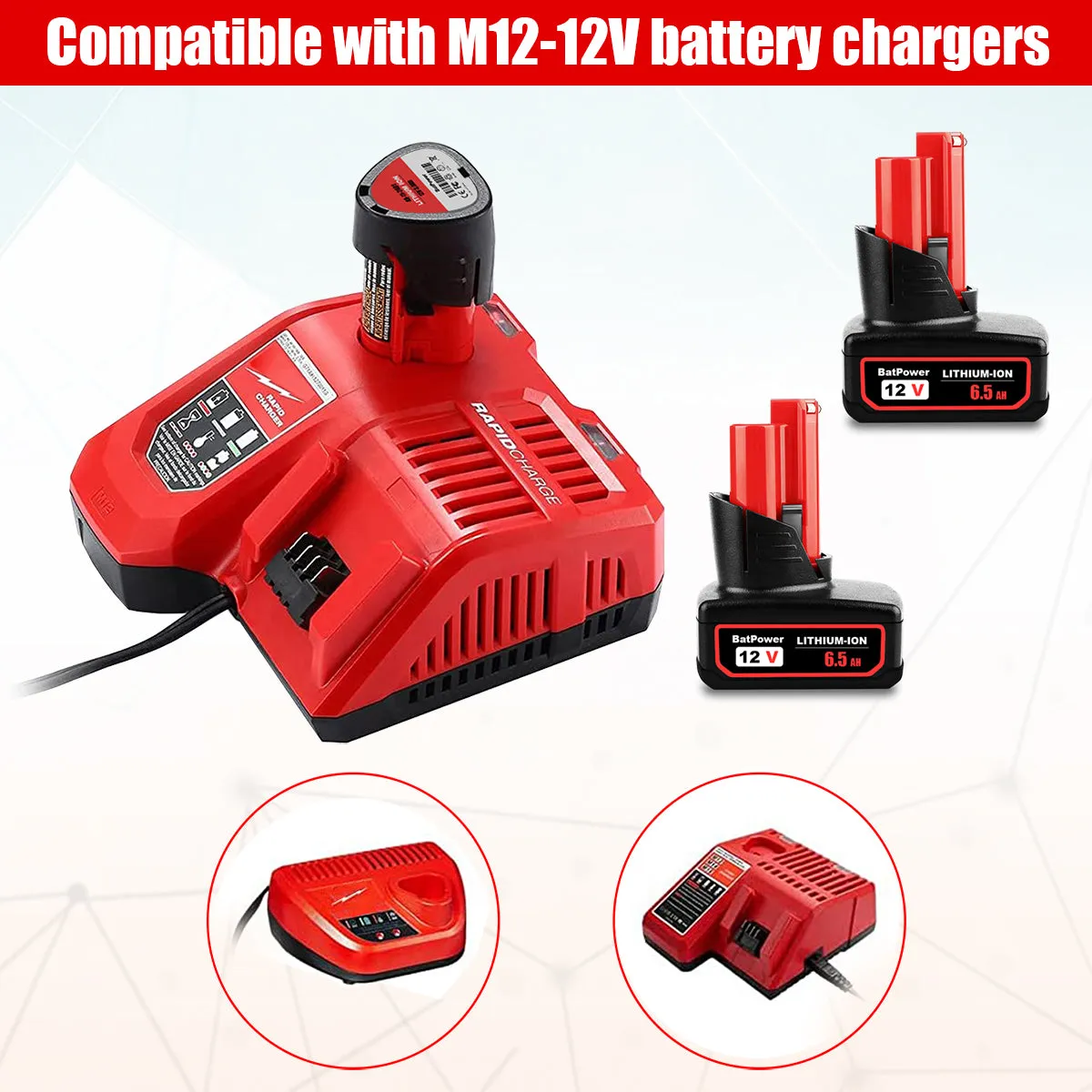 48-11-2460 6.5AH 12V Lithium XC6.0 Extended Capacity Battery Replacement for Milwaukee 12V M12 Battery 6.0 AH 4.0 AH 3.0 AH 2.0Ah 48-11-2440