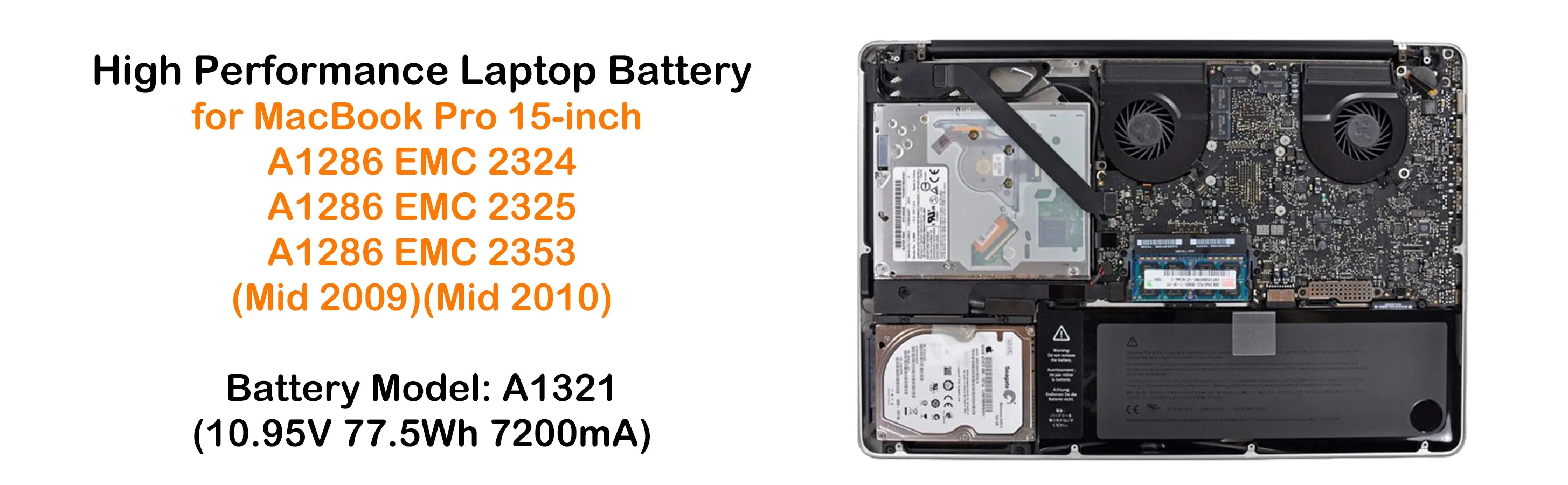 77.5Wh A1321 Battery for Mid 2009 2010 Apple MacBook Pro 15" A1286 EMC 2324 2325 2353 MB985*/A MB986*/A MC118*/A MC371*/A MC372*/A MC373*/A Apple MacBook Pro 15 Inch A1286 Battery A1321