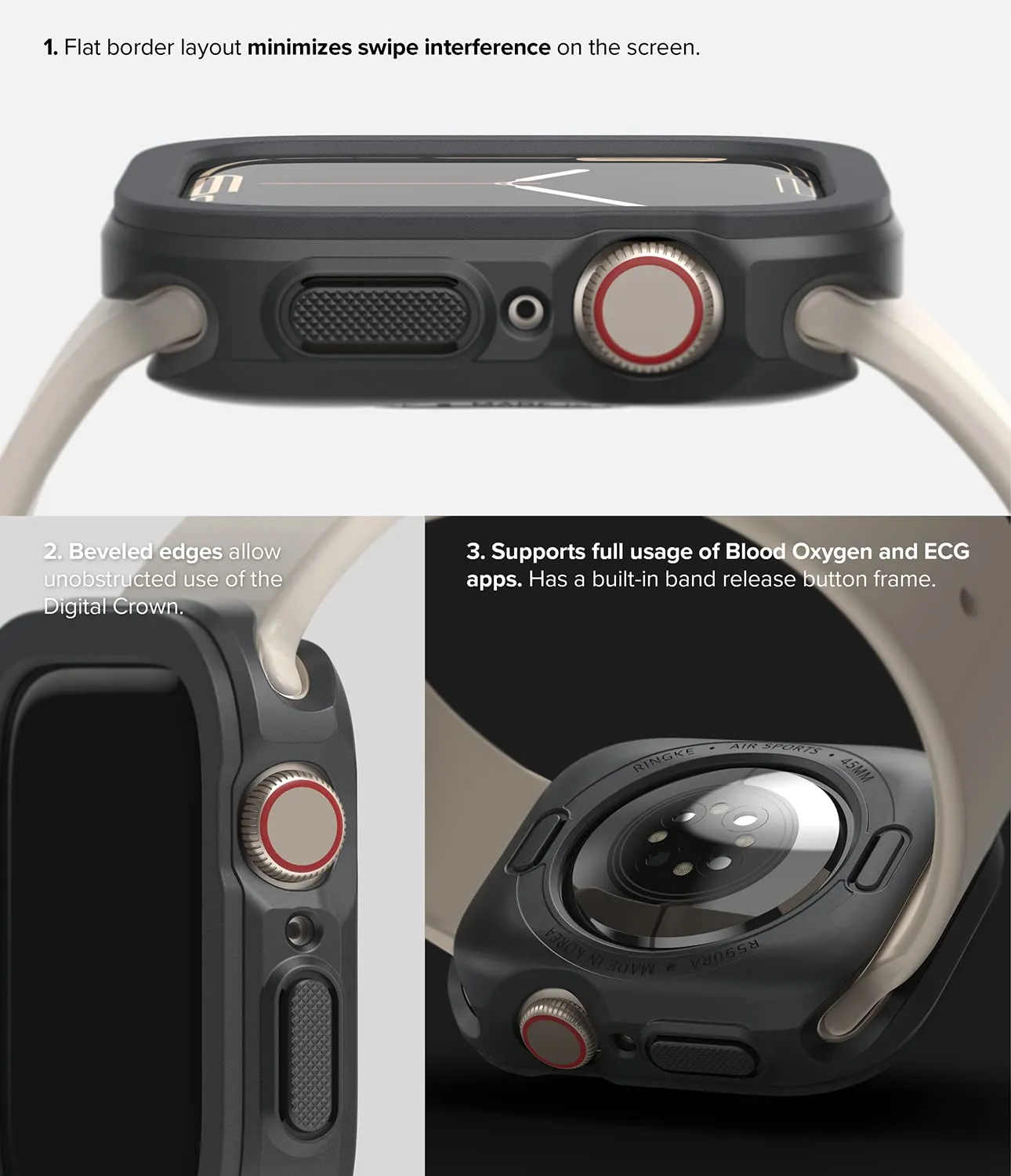 Air Sports Case Compatible with Apple Watch 8 / 7 - 41mm - Dark Gray