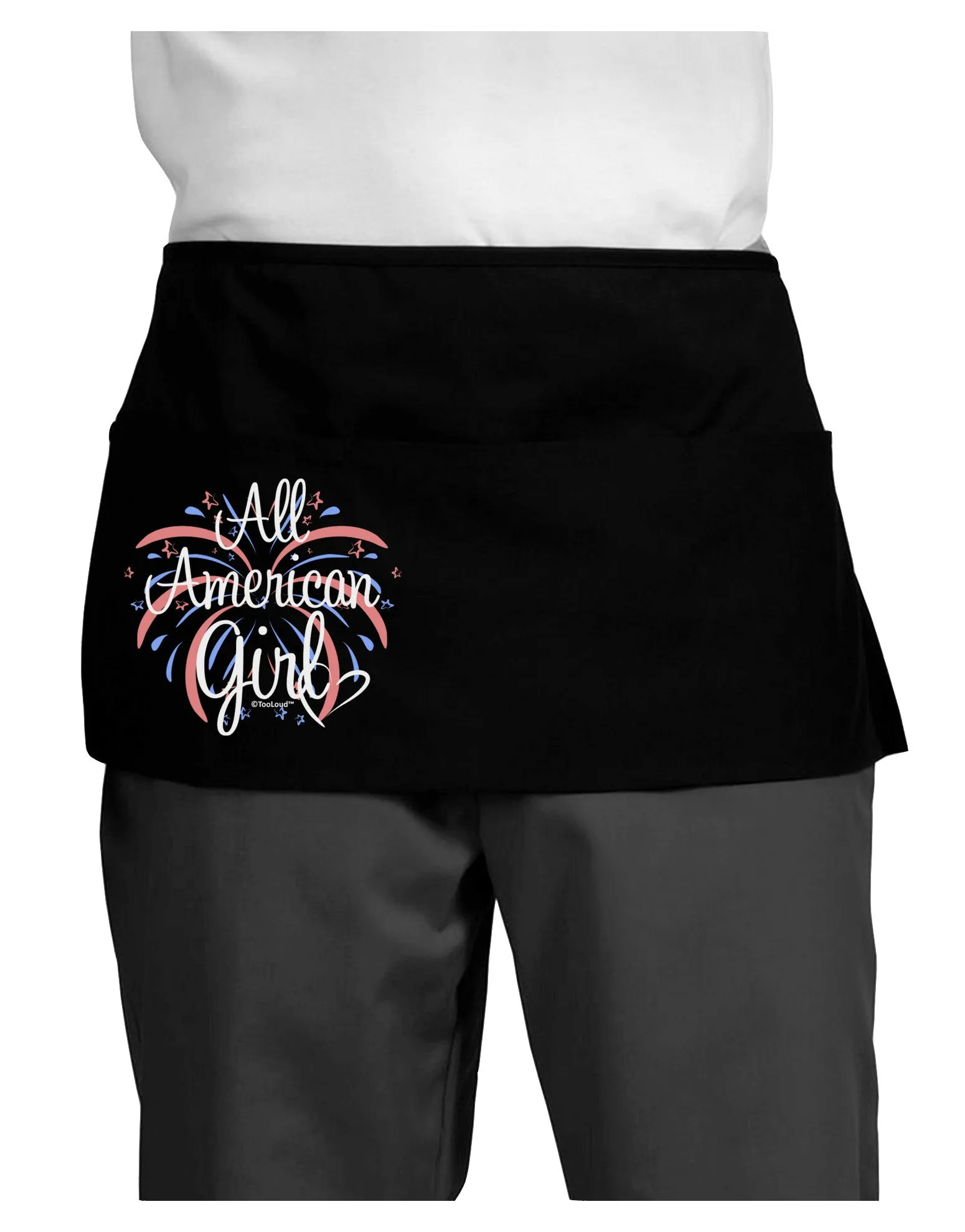 All American Girl - Fireworks and Heart Dark Adult Mini Waist Apron, Server Apron by TooLoud