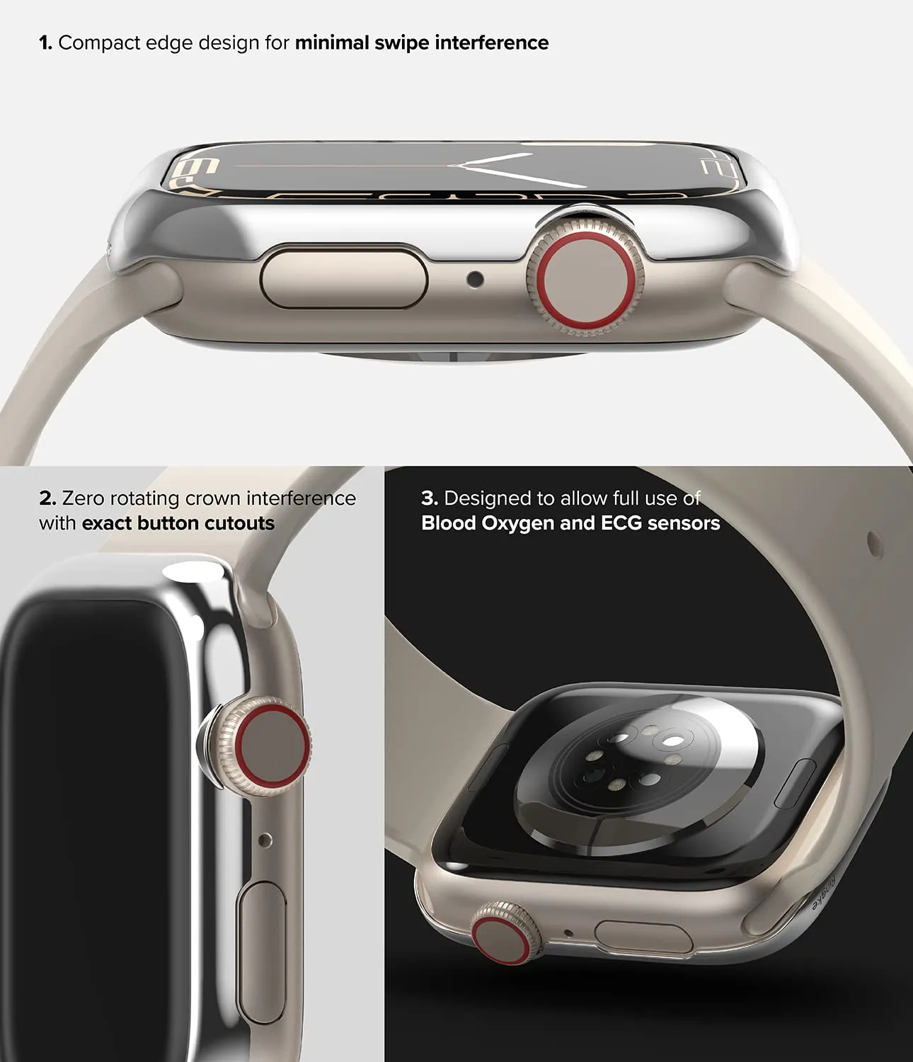 Apple Watch 8 / 7 41mm | Bezel Styling Case Adhesive Frame Ring Cover | Silver  41 | 01