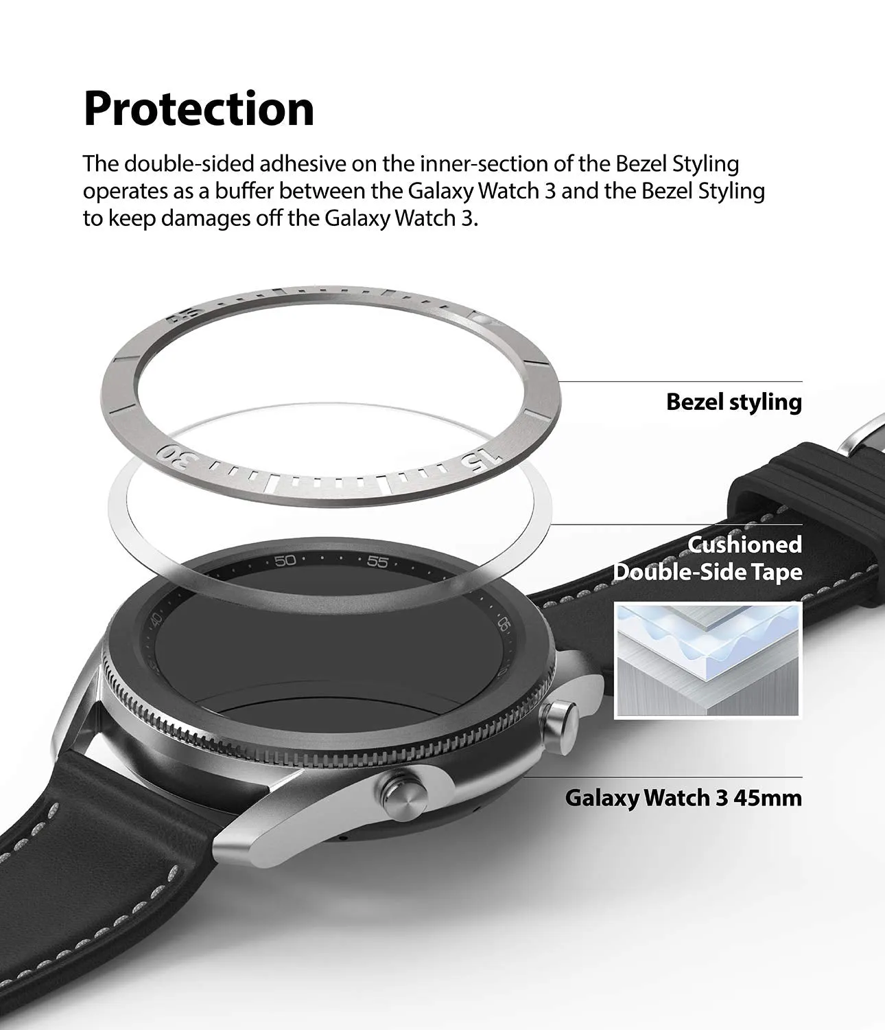 Bezel Styling for Galaxy Watch 3 45mm -  Metallic Silver  45-02 (ST)  [Stainless Steel]