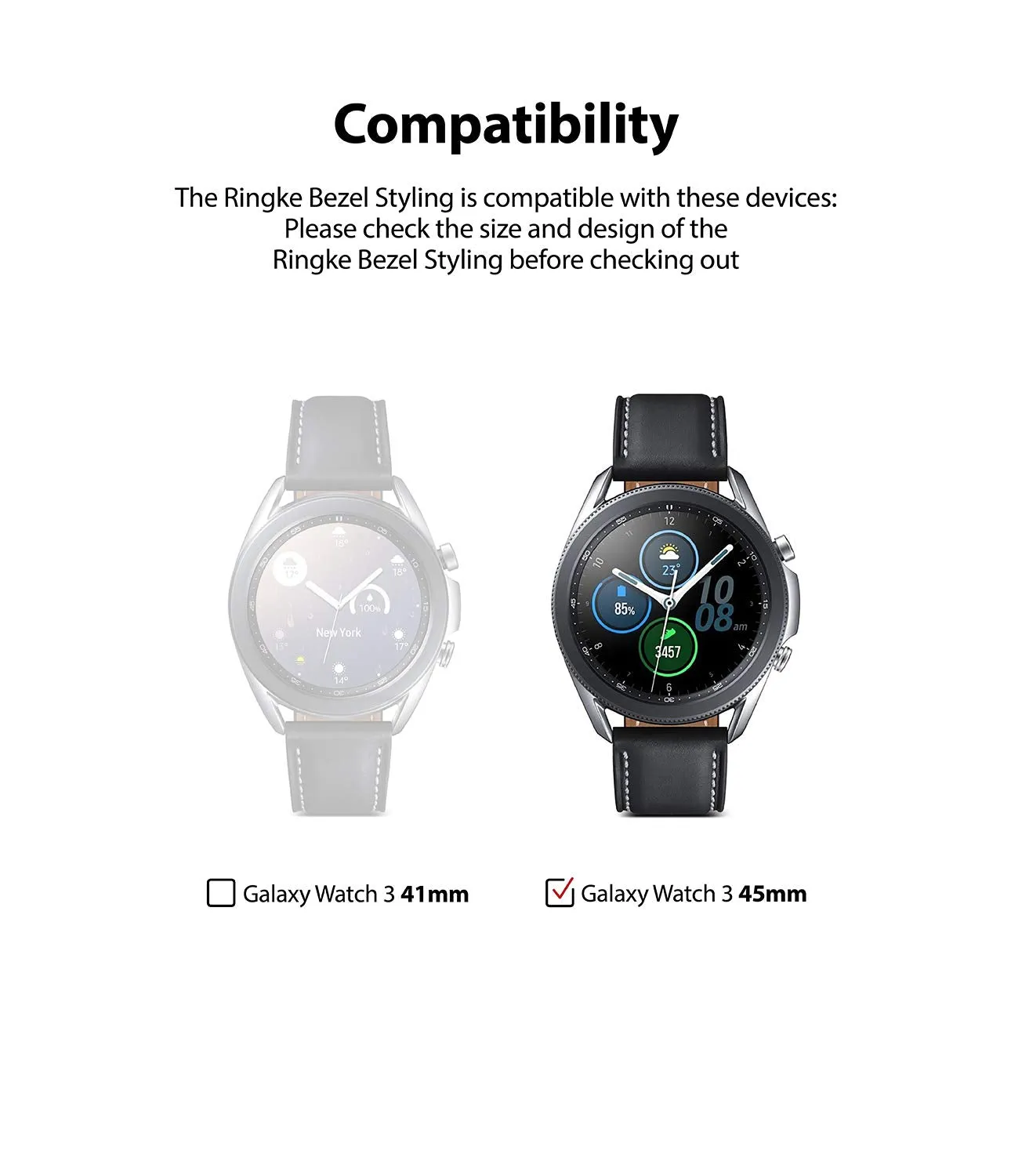 Bezel Styling for Galaxy Watch 3 45mm -  Metallic Silver  45-02 (ST)  [Stainless Steel]