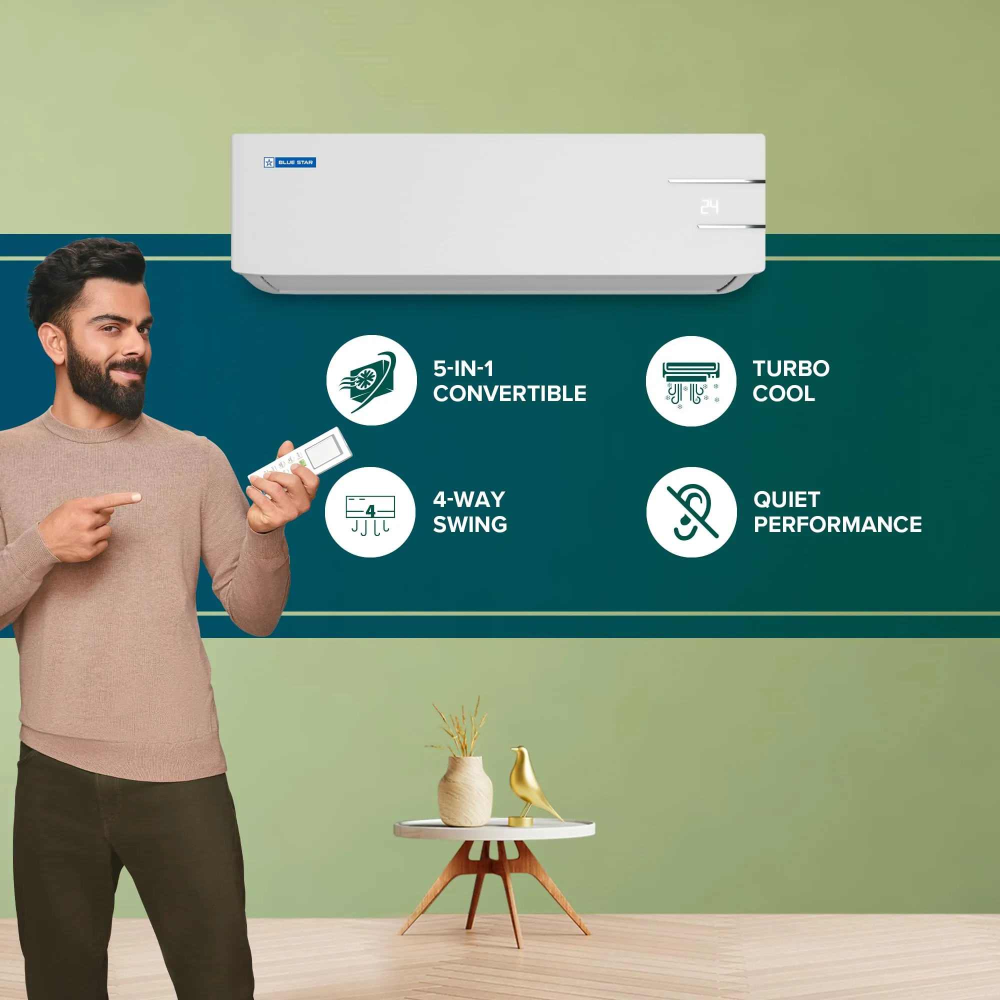 Blue Star 1.5 Ton 3 Star Wi-Fi Inverter Smart Split AC (Copper, 5 in 1 Convertible Cooling, 4-Way Swing, Turbo Cool, Voice Command, IC318YNUS, 2023 Model, White)