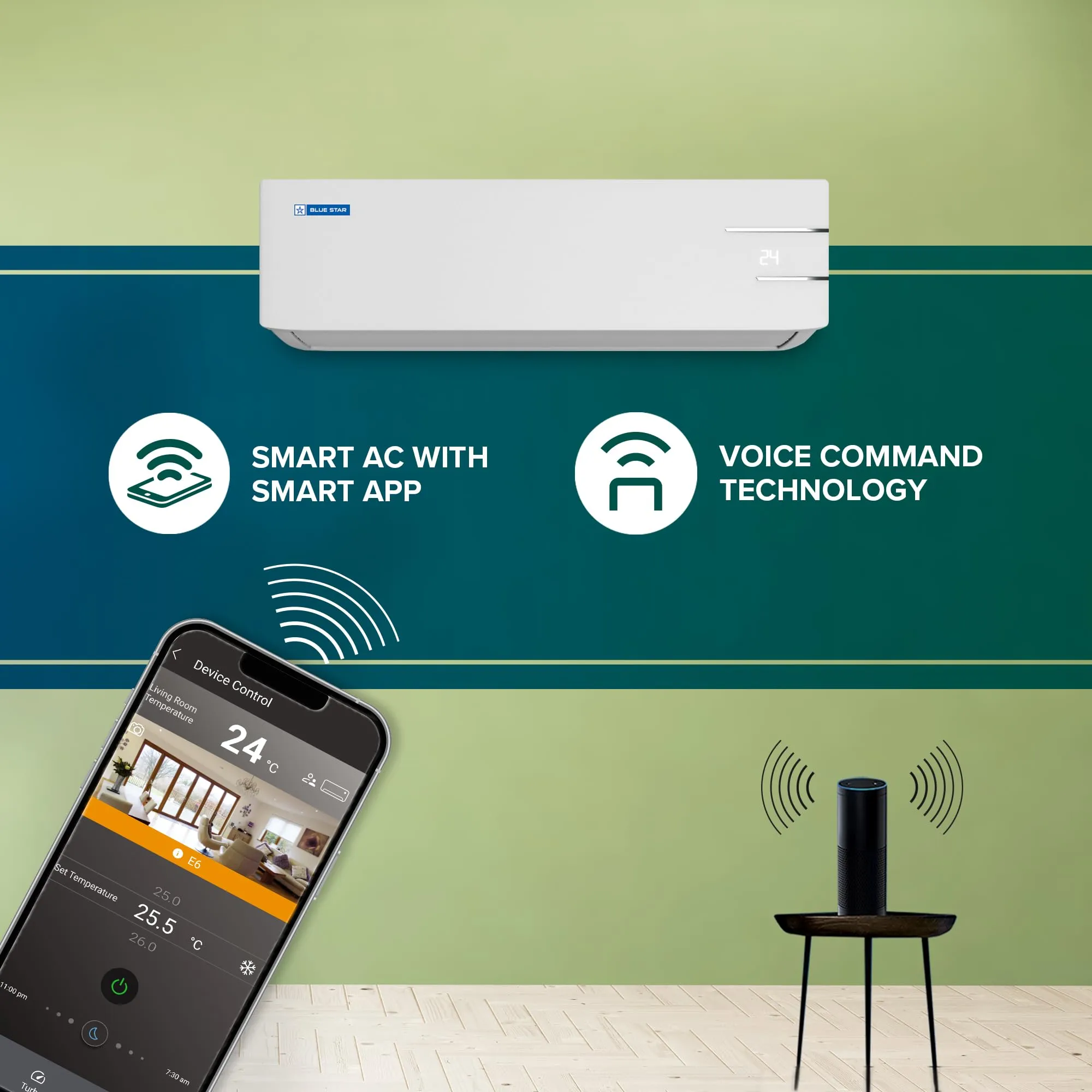 Blue Star 1.5 Ton 3 Star Wi-Fi Inverter Smart Split AC (Copper, 5 in 1 Convertible Cooling, 4-Way Swing, Turbo Cool, Voice Command, IC318YNUS, 2023 Model, White)