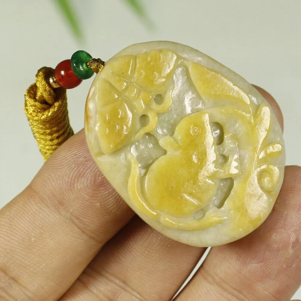 Certified Yellow 100% Natural A Jadeite Jade Pendant Mouse Butterfly