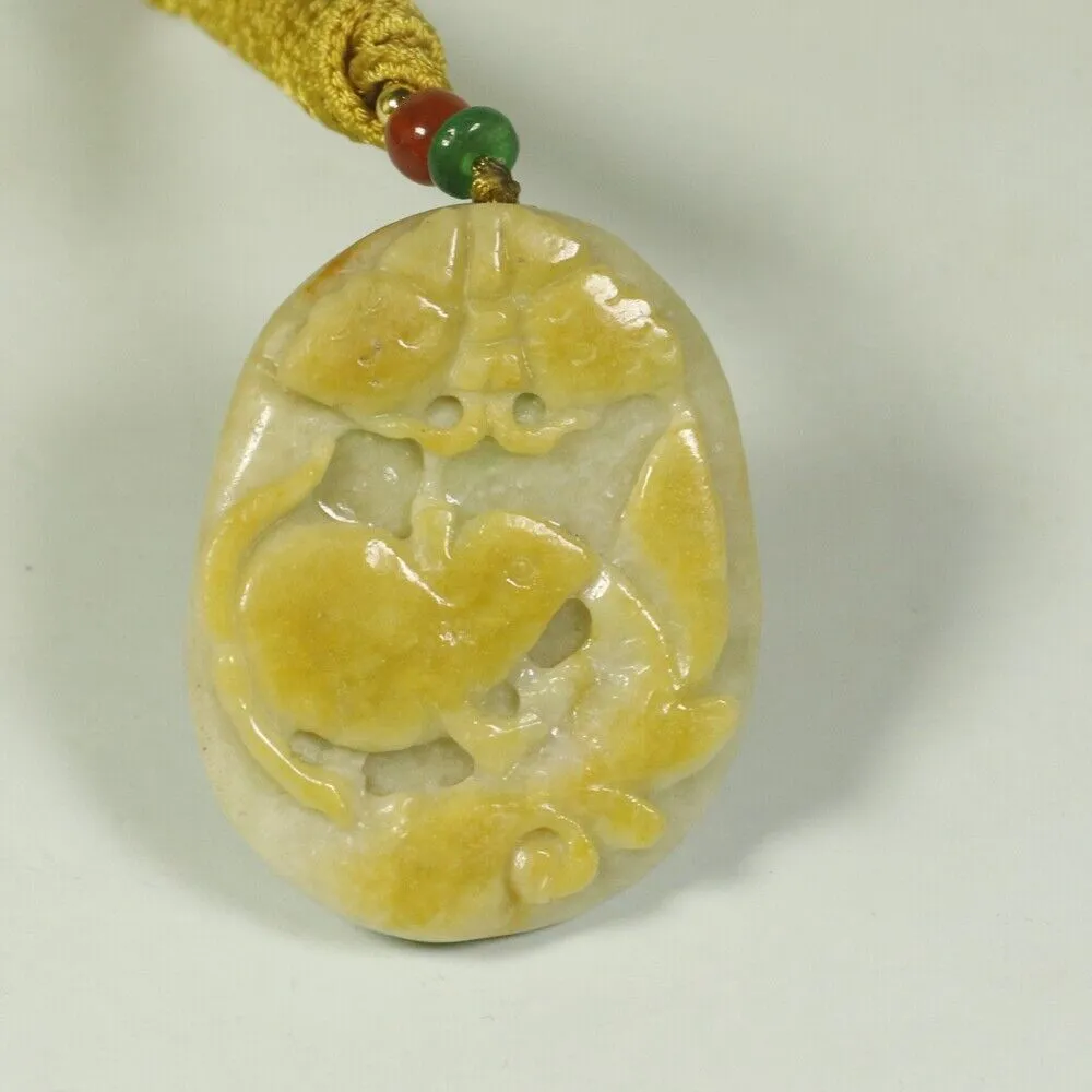 Certified Yellow 100% Natural A Jadeite Jade Pendant Mouse Butterfly