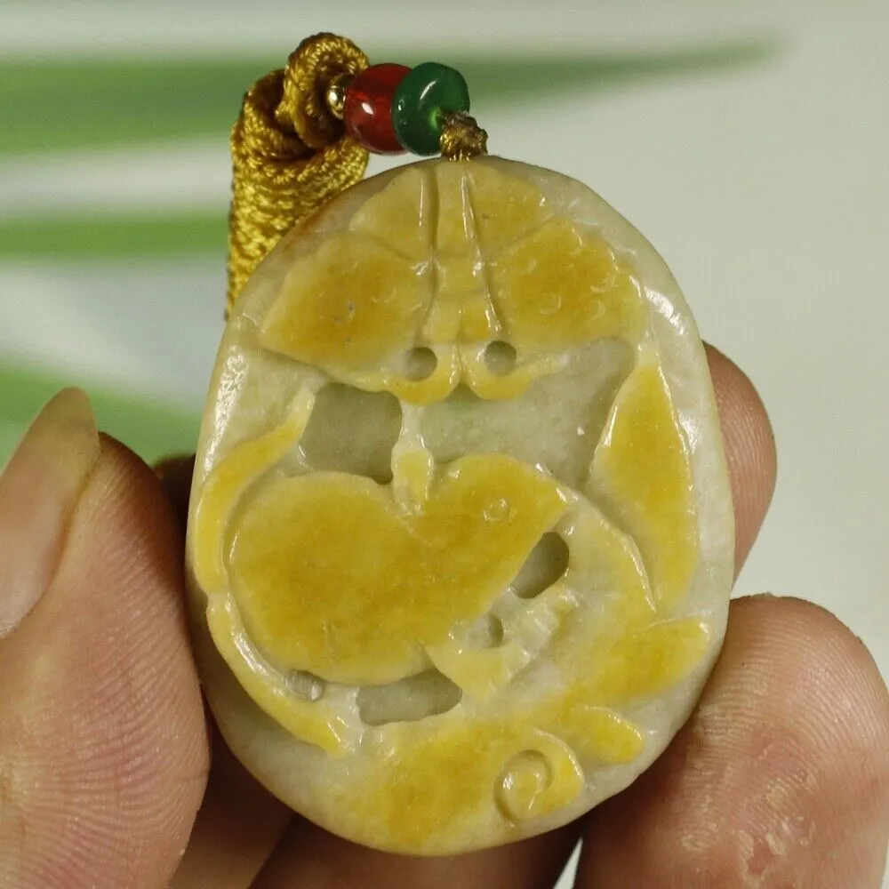 Certified Yellow 100% Natural A Jadeite Jade Pendant Mouse Butterfly