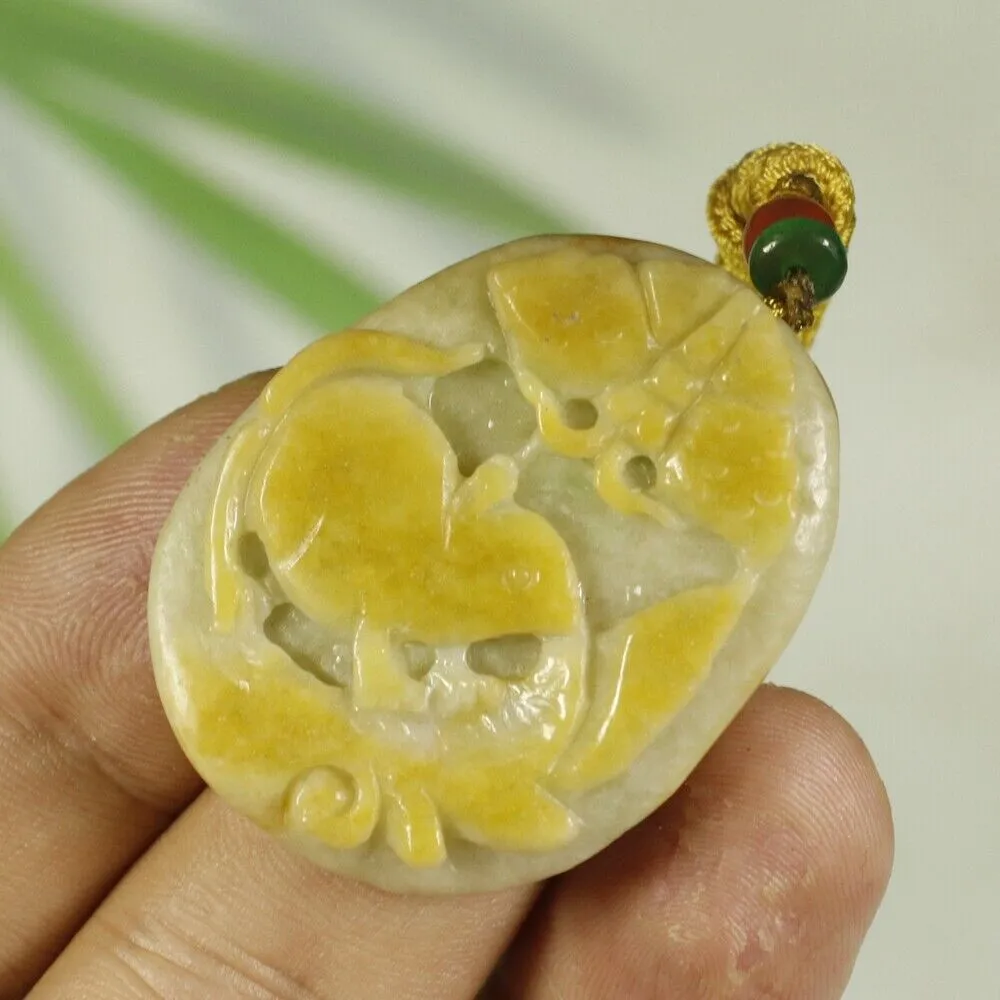 Certified Yellow 100% Natural A Jadeite Jade Pendant Mouse Butterfly