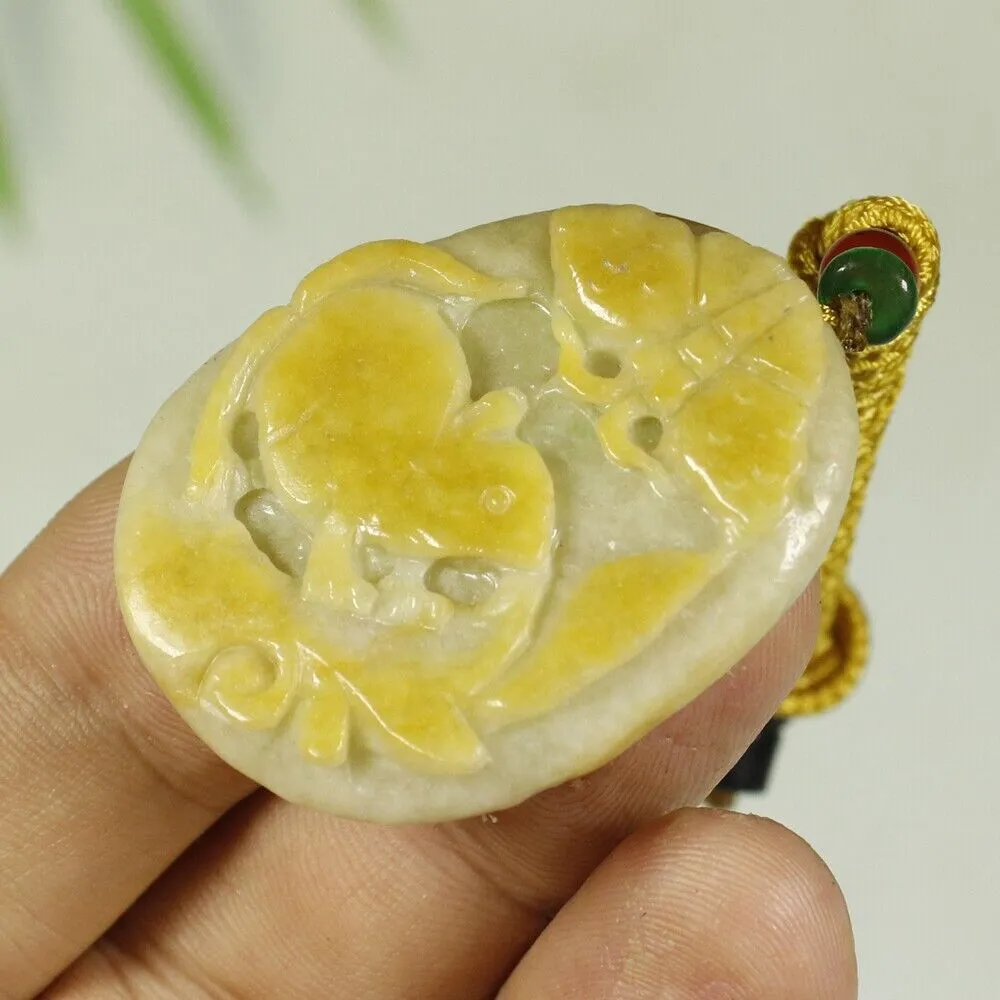 Certified Yellow 100% Natural A Jadeite Jade Pendant Mouse Butterfly