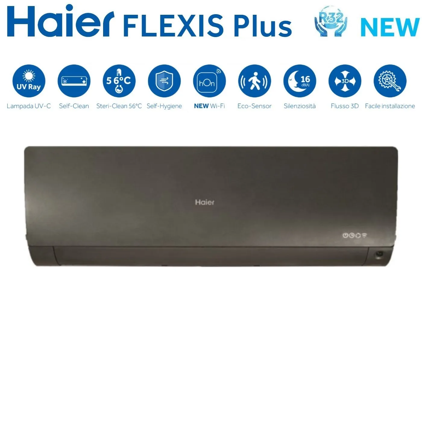 Climatizzatore Condizionatore Haier Quadri Split Inverter serie FLEXIS PLUS BLACK 7 7 9 15 con 4U75S2SR3FA R-32 Wi-Fi Integrato Colore Nero 7000 7000 9000 15000