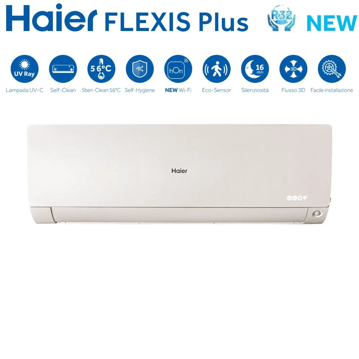 Climatizzatore Condizionatore Haier Quadri Split Inverter serie FLEXIS PLUS WHITE 7 7 9 24 con 4U85S2SR3FA R-32 Wi-Fi Integrato Colore Bianco 7000 7000 9000 24000