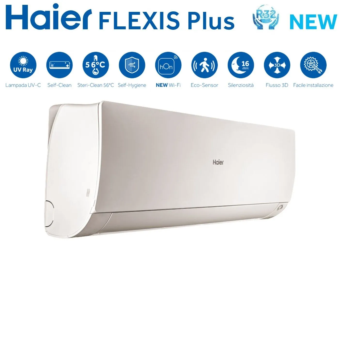 Climatizzatore Condizionatore Haier Quadri Split Inverter serie FLEXIS PLUS WHITE 7 7 9 24 con 4U85S2SR3FA R-32 Wi-Fi Integrato Colore Bianco 7000 7000 9000 24000