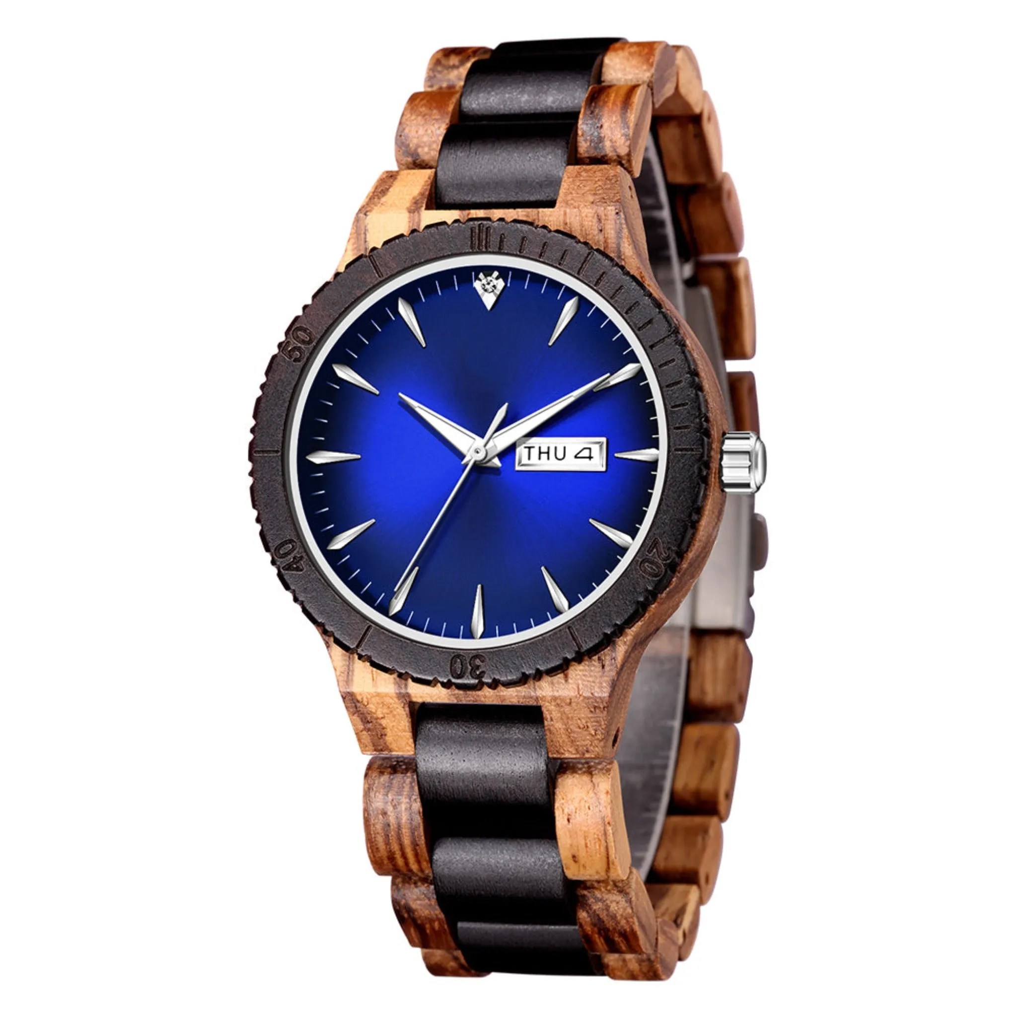 Dublin - Blue Face Zebrawood & Ebony Minimal Watch