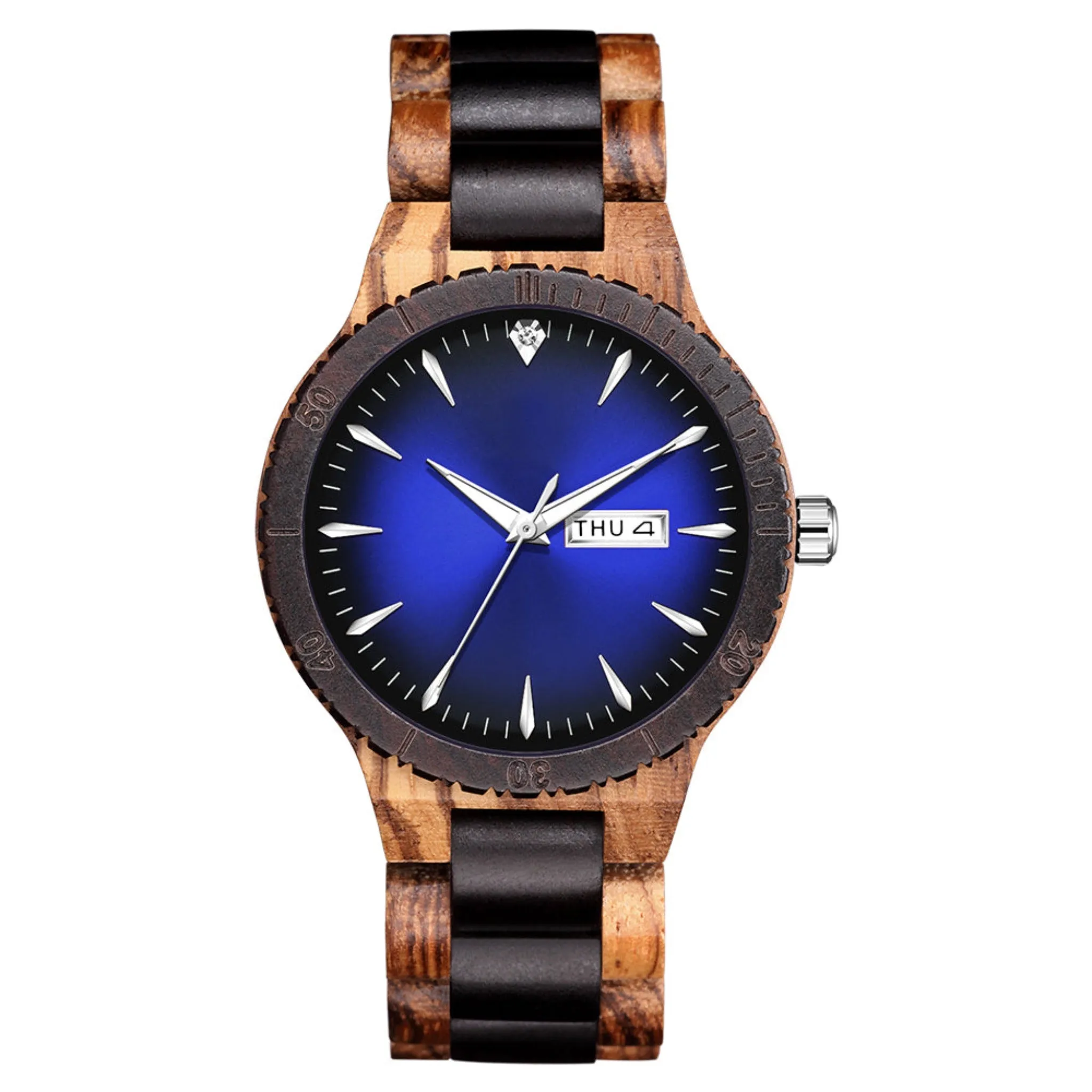 Dublin - Blue Face Zebrawood & Ebony Minimal Watch