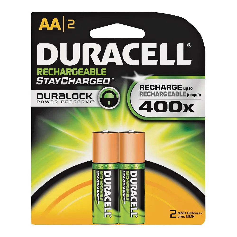 DURACELL 66153 Rechargeable Battery, 2000 mAh, AA Battery, Nickel-Metal Hydride