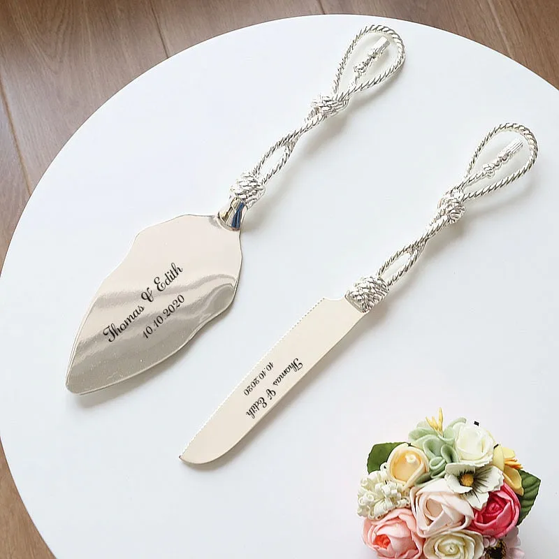 Elegant Stainless Steel Rope Design Personalized Wedding Cake Server Set