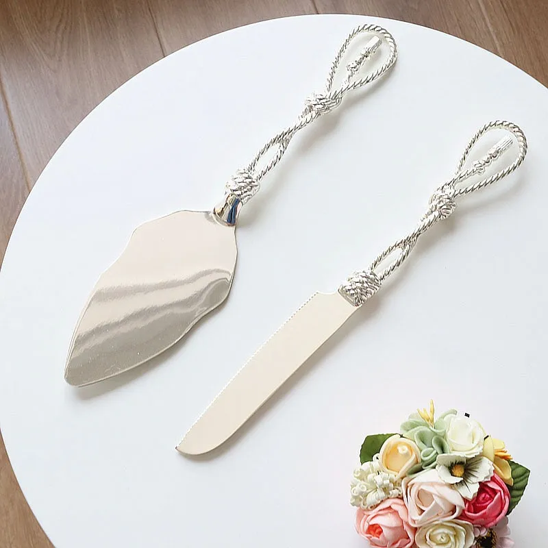 Elegant Stainless Steel Rope Design Personalized Wedding Cake Server Set