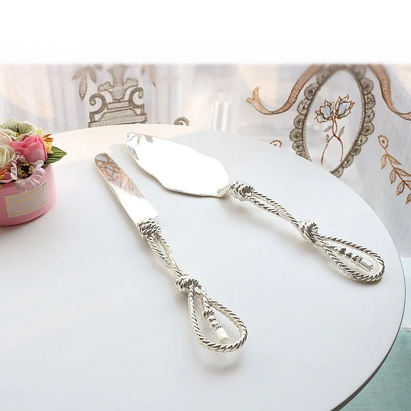 Elegant Stainless Steel Rope Design Personalized Wedding Cake Server Set