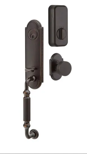 Emtek Single Cylinder Orleans Handleset EMPowered Motorized Smart Lock Upgrade With Select R-Bar White Marble Lever