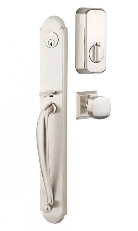 Emtek Single Cylinder Wilmington Handleset EMPowered Motorized Smart Lock Upgrade With Geneva Lever