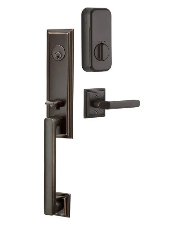 Emtek Single Cylinder Wilshire Handleset EMPowered Motorized Smart Lock Upgrade With Luzern Lever