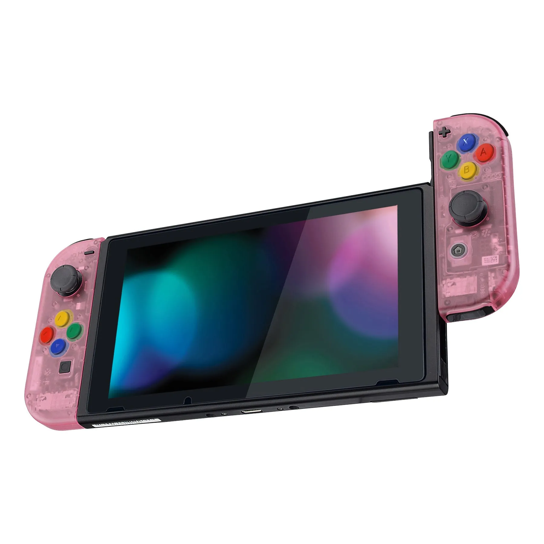 eXtremeRate Back Plate for NS Switch Console, NS Joycon Handheld Controller Housing with Colorful Buttons, DIY Replacement Shell for NS Switch -Cherry Pink - QM507