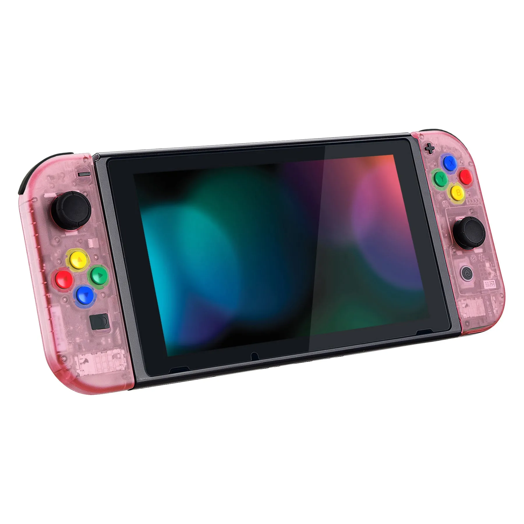 eXtremeRate Back Plate for NS Switch Console, NS Joycon Handheld Controller Housing with Colorful Buttons, DIY Replacement Shell for NS Switch -Cherry Pink - QM507