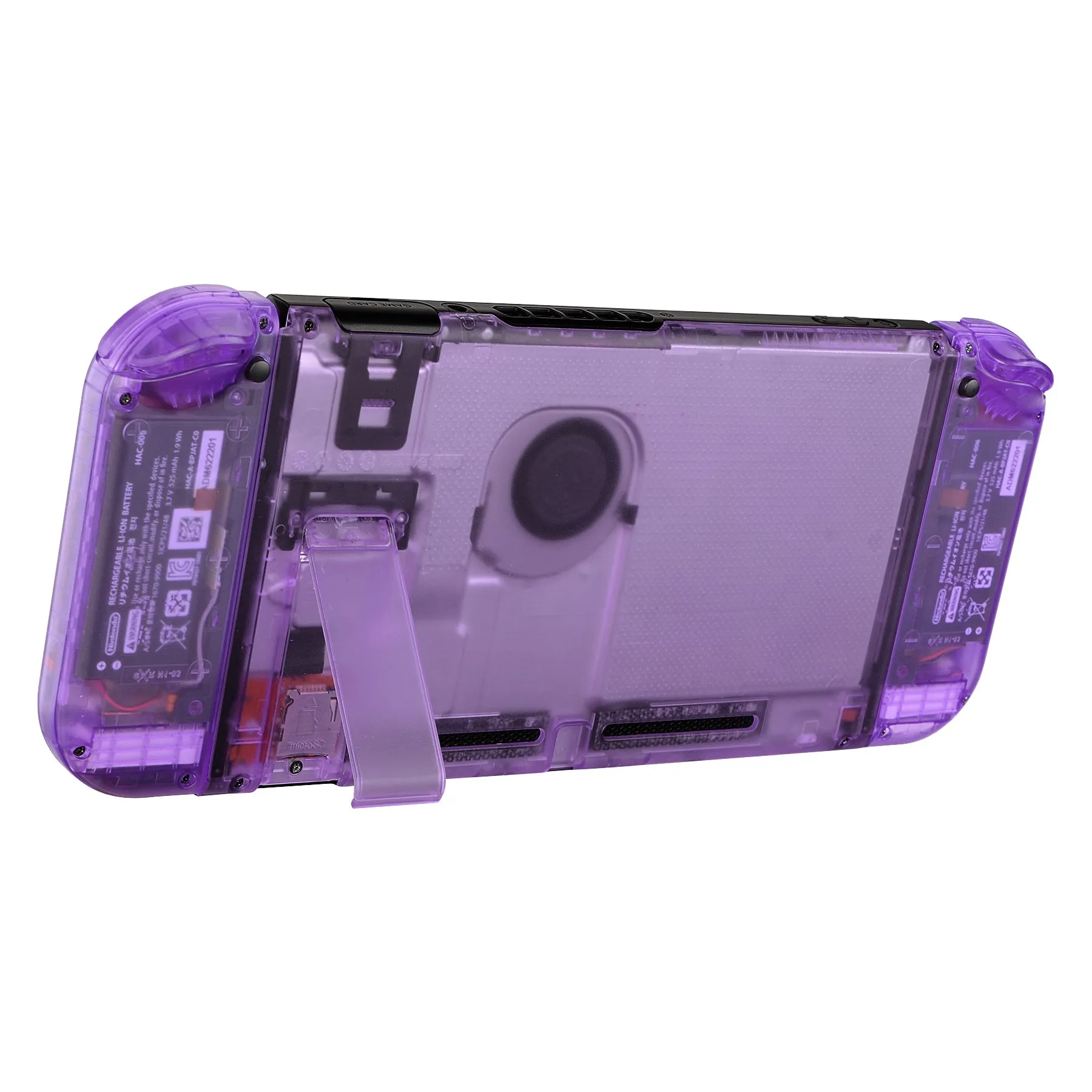 eXtremeRate Clear Atomic Purple Back Plate for NS Switch Console, NS Joycon Handheld Controller Housing with Full Set Buttons, DIY Replacement Shell for NS Switch - QM505