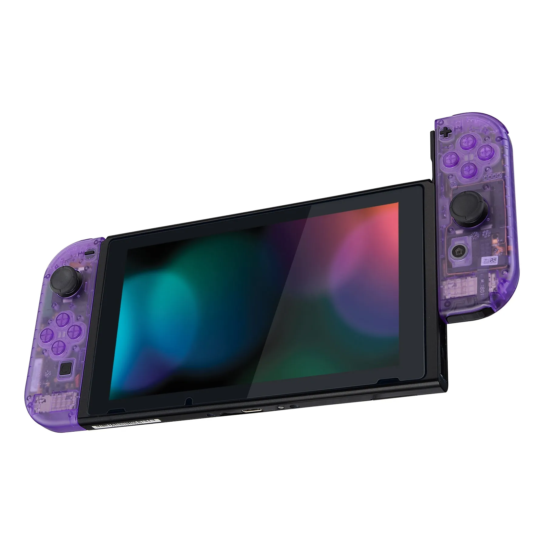 eXtremeRate Clear Atomic Purple Back Plate for NS Switch Console, NS Joycon Handheld Controller Housing with Full Set Buttons, DIY Replacement Shell for NS Switch - QM505