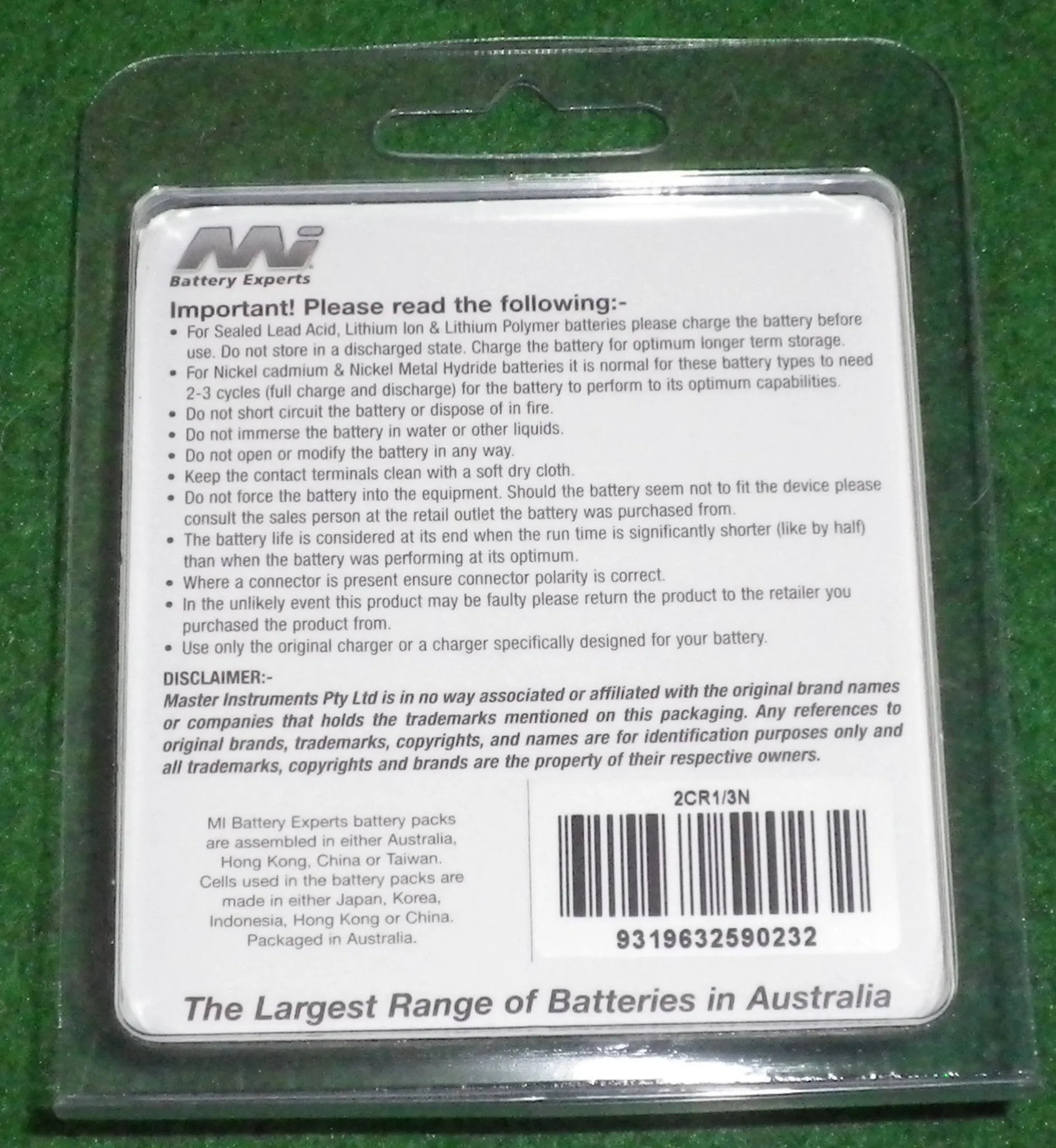 Fujitsu 6Volt Photographic Camera Battery 25mm x 13mm - Part # 2CR13N