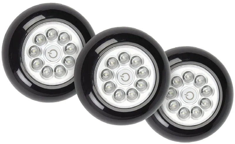 Fulcrum 30016-303 Tap Light, AAA Battery, 9-Lamp, LED Lamp, 40.5 Lumens, 5500 K Color Temp, Black, Bracket Mounting :CD  3: QUANTITY: 1