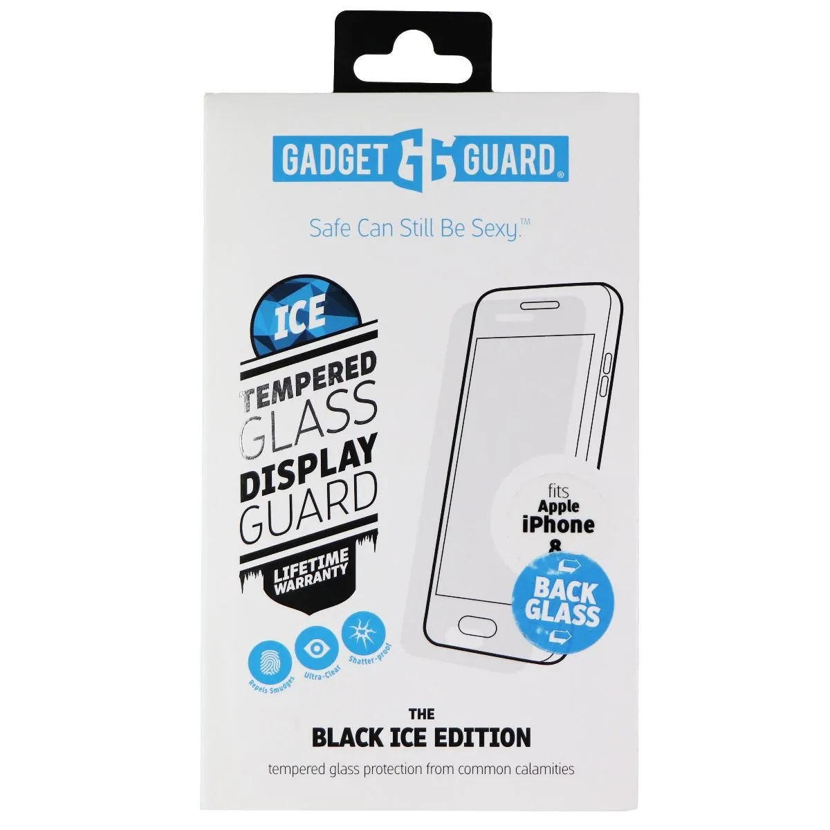 Gadget Guard Black Ice Tempered Back Glass for iPhone 8 - Clear / Black Glass