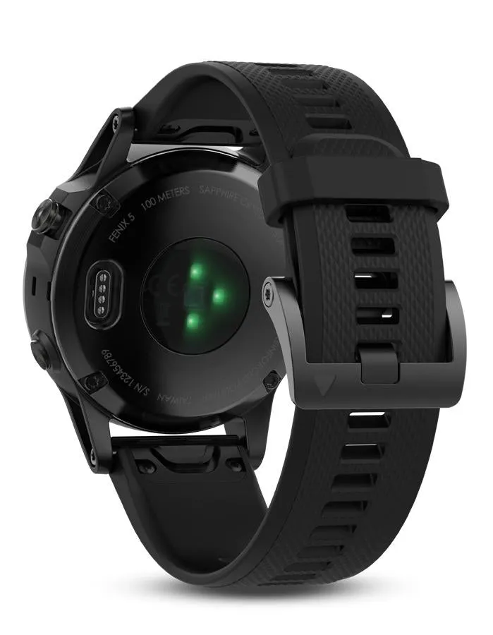 Garmin Fenix 5 Sapphire Multisport Watch - Black - Black Silicone Band - Wi-Fi