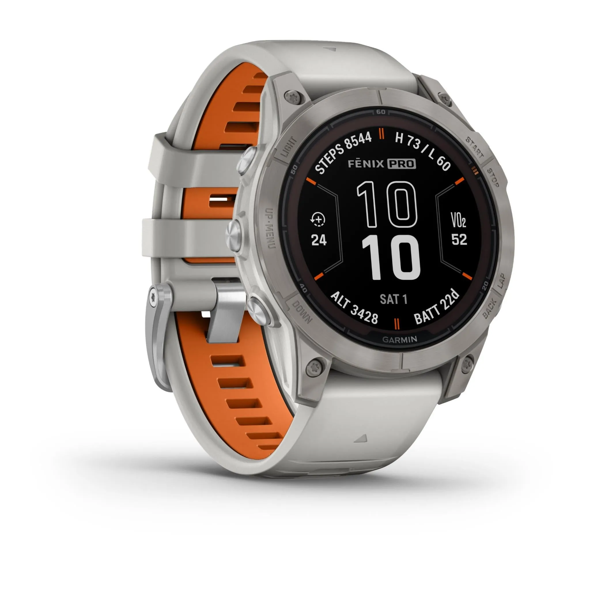 Garmin fenix® 7 Pro Sapphire Solar Edition Silver Titanium with Fog Grey   Ember Orange Band