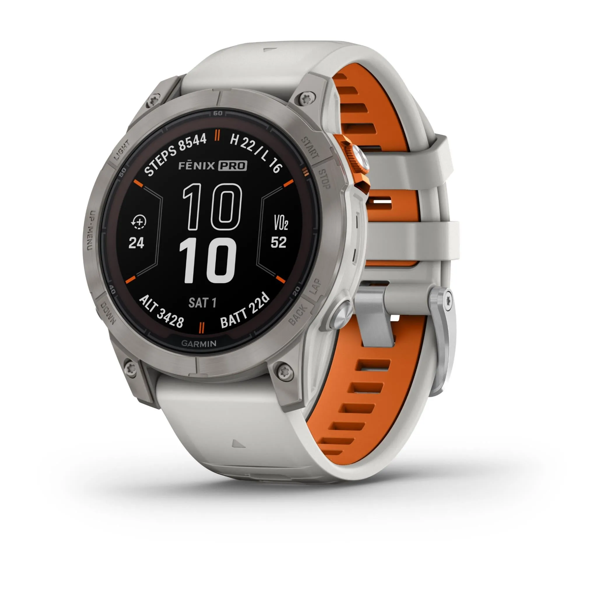 Garmin fenix® 7 Pro Sapphire Solar Edition Silver Titanium with Fog Grey   Ember Orange Band