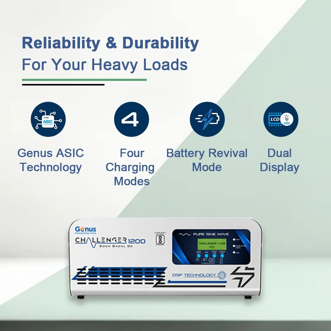 Genus Inverter with Battery - Challenger 1200   165Ah GTT200 72 Month - Pure Sine Wave Technology That is Best for Home & Office Appliances Safety - Has Unique Battery Revival Mode