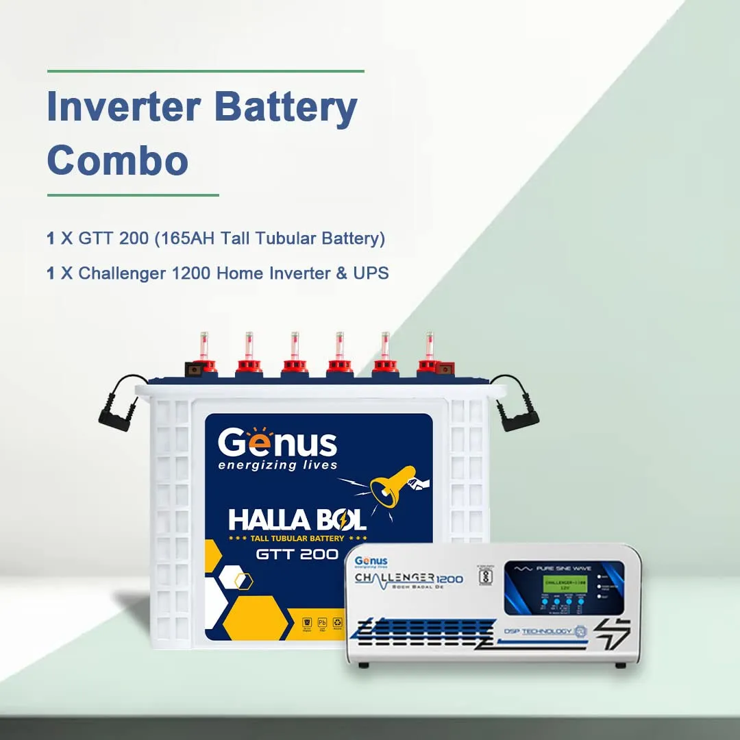 Genus Inverter with Battery - Challenger 1200   165Ah GTT200 72 Month - Pure Sine Wave Technology That is Best for Home & Office Appliances Safety - Has Unique Battery Revival Mode