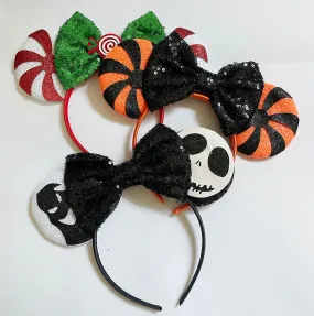 Halloween Mouse Ears ,Magic Mouse Sequin Headband Ears, Birthday Girl Party Favors, Magic Bows