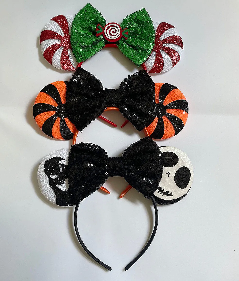 Halloween Mouse Ears ,Magic Mouse Sequin Headband Ears, Birthday Girl Party Favors, Magic Bows